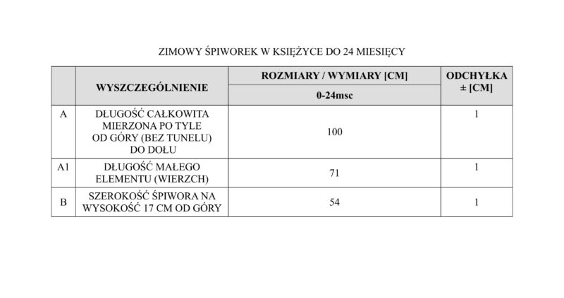 Śpiworek Duży Winter 2021 Księżyce Tabela Rozmiarów